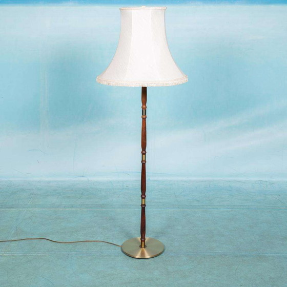 Image 1 of Scandinavische vloerlamp 60s, vintage houten staande lamp