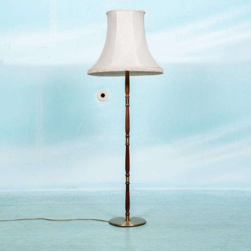 Scandinavische vloerlamp 60s, vintage houten staande lamp