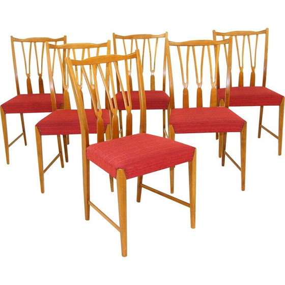 Image 1 of Set van 6 vintage teakhouten stoelen van Hugo Troeds voor Bjärnum, Zweden 1950
