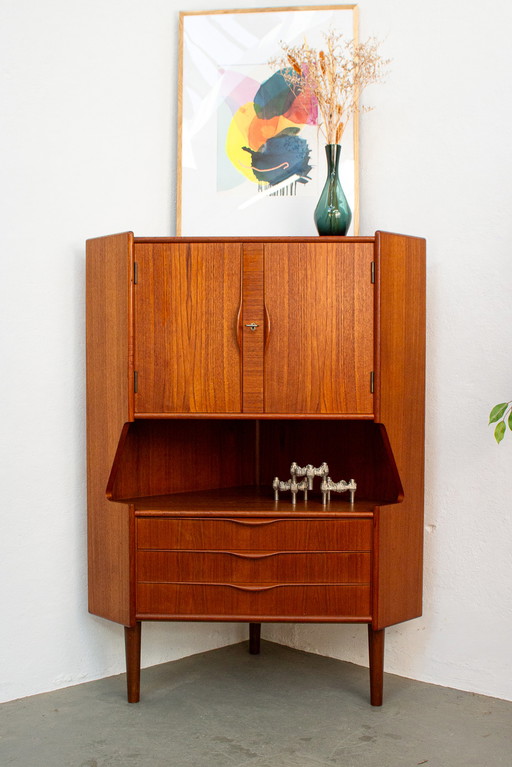 Vintage hoekkast bar ladekast teak Deens Midden jaren 60