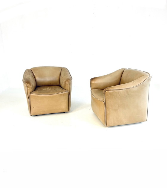 Image 1 of Set Van 2 Leren Kuip Fauteuils