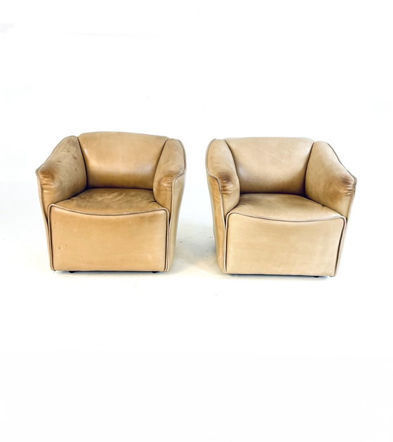 Image 1 of Set Van 2 Leren Kuip Fauteuils