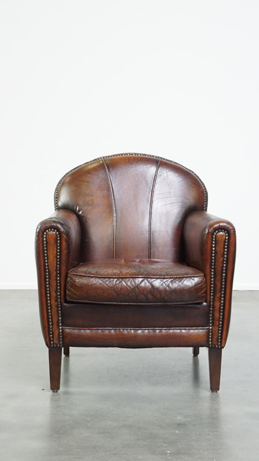 Vintage Design Fauteuil Gemaakt Van Schapenleer