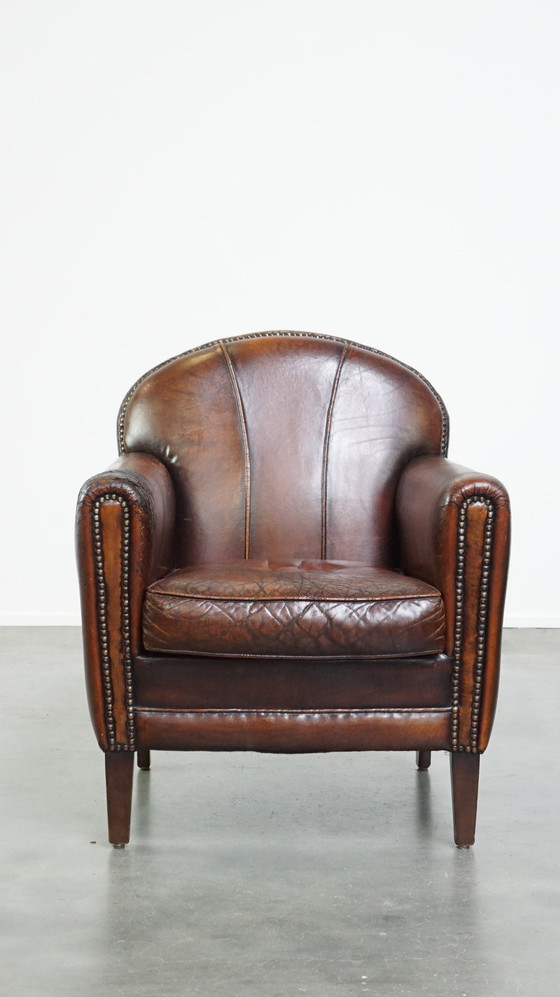 Image 1 of Vintage Design Fauteuil Gemaakt Van Schapenleer