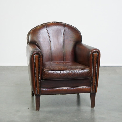 Vintage Design Fauteuil Gemaakt Van Schapenleer