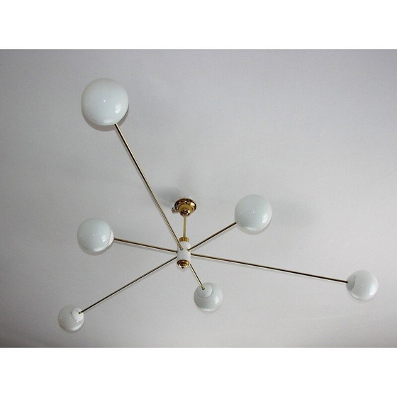 Image 1 of Vintage kroonluchter van messing en glas, 1960