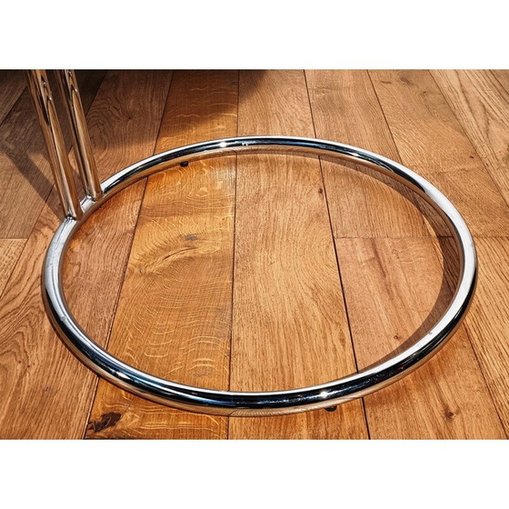 Image 1 of Vintage verchroomd aluminium en glazen bijzettafeltje van Ellen Grey