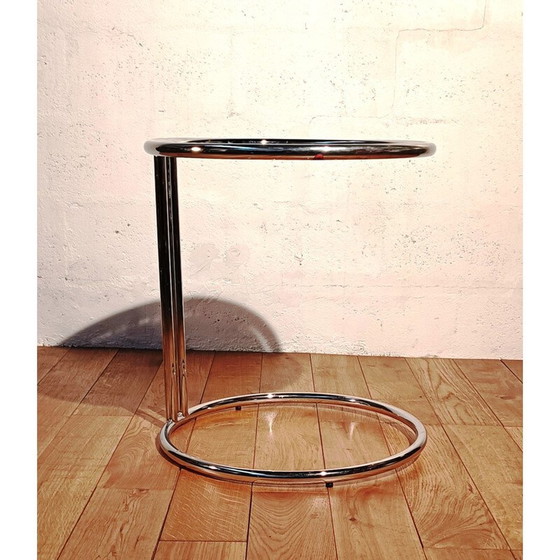 Image 1 of Vintage verchroomd aluminium en glazen bijzettafeltje van Ellen Grey