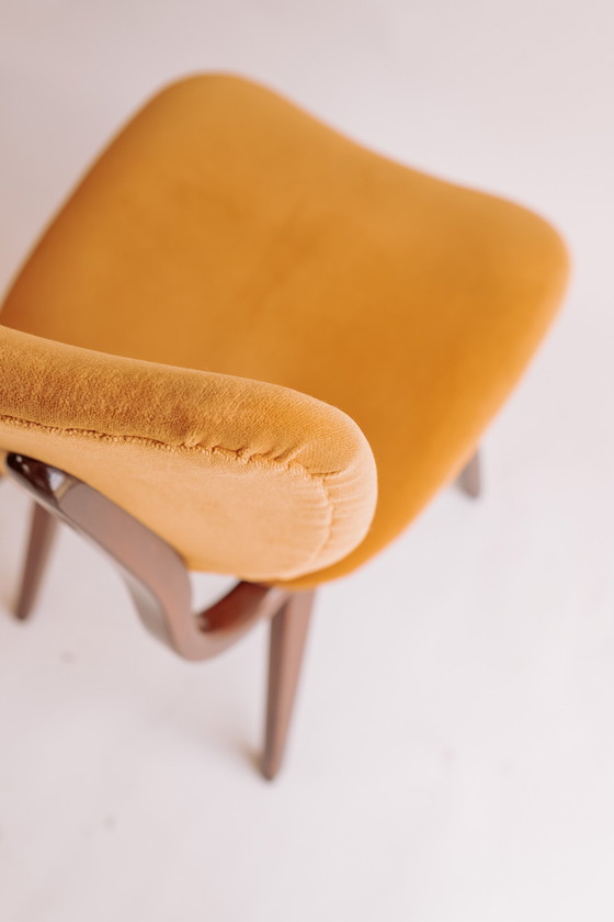 Image 1 of 4x teak vintage eetkamerstoelen geel/gouden bekleding