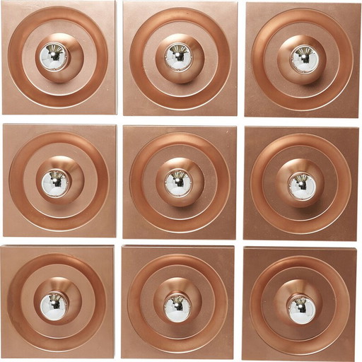 Set van 9 vintage koperen wandlampen van Klaus Hempel voor Kaiser Leuchten, Duitsland 1970