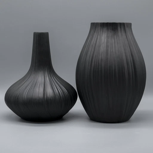 Rosenthal × Martin Freyer Bisque Porcelaine Noire Vaas Duo Iconic Plissée 1968