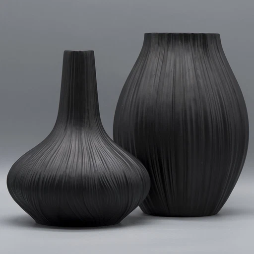 Rosenthal × Martin Freyer Bisque Porcelaine Noire Vaas Duo Iconic Plissée 1968