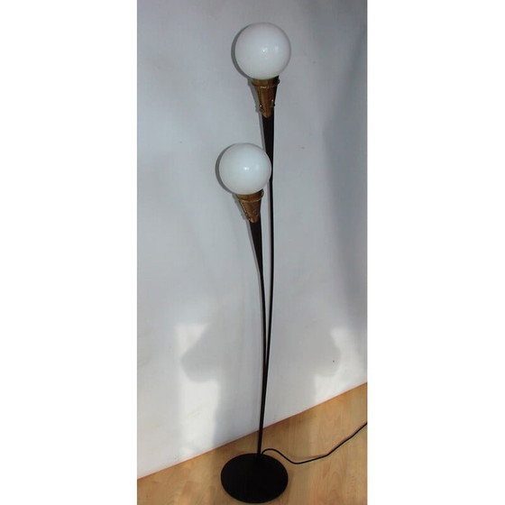 Image 1 of Mid century vloerlamp van metaal, messing en glas, jaren 1960