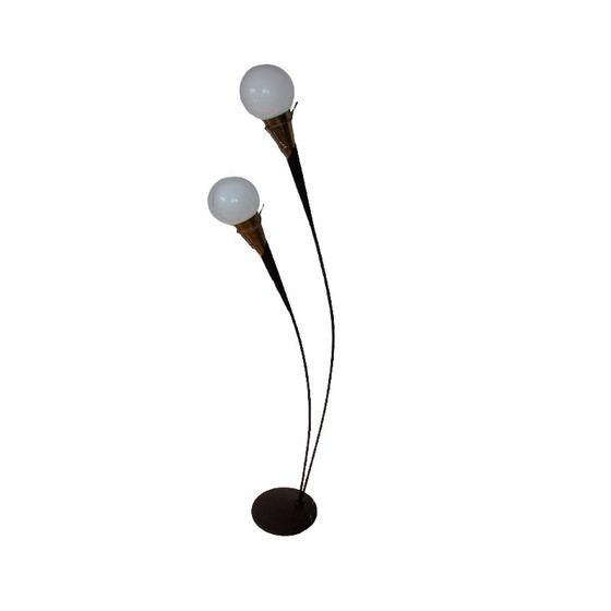Image 1 of Mid century vloerlamp van metaal, messing en glas, jaren 1960
