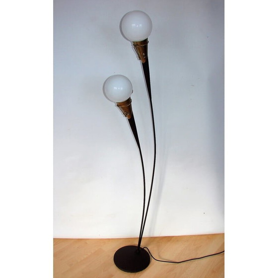 Image 1 of Mid century vloerlamp van metaal, messing en glas, jaren 1960