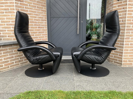 2x Zwart lederen Jori Yoga relax fauteuils in topstaat! Medi Mono-move