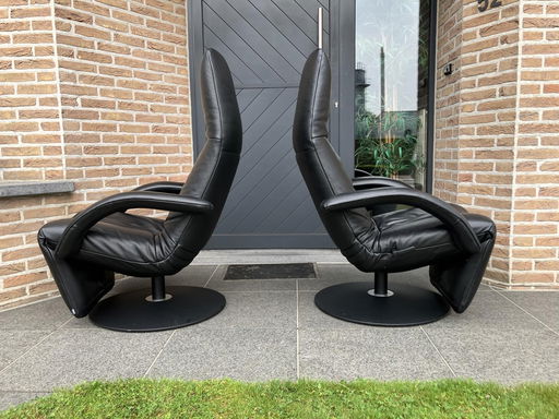 2x Zwart lederen Jori Yoga relax fauteuils in topstaat! Medi Mono-move