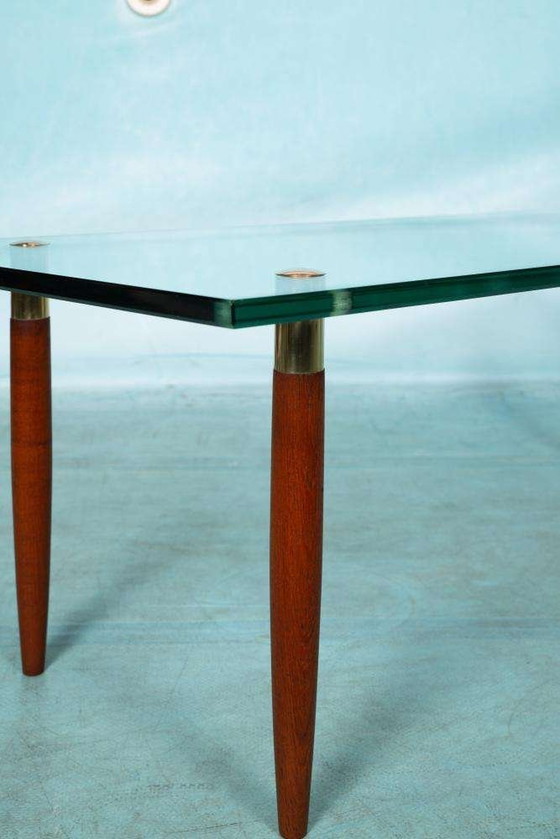 Image 1 of Vintage salontafel glas teak messing, midmod coffee table