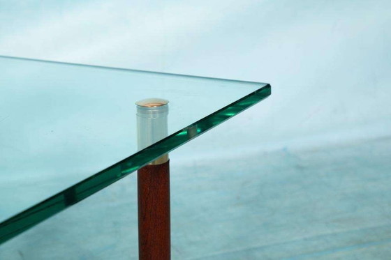 Image 1 of Vintage salontafel glas teak messing, midmod coffee table