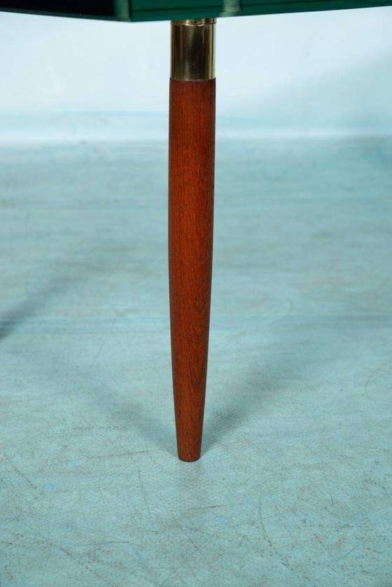 Image 1 of Vintage salontafel glas teak messing, midmod coffee table