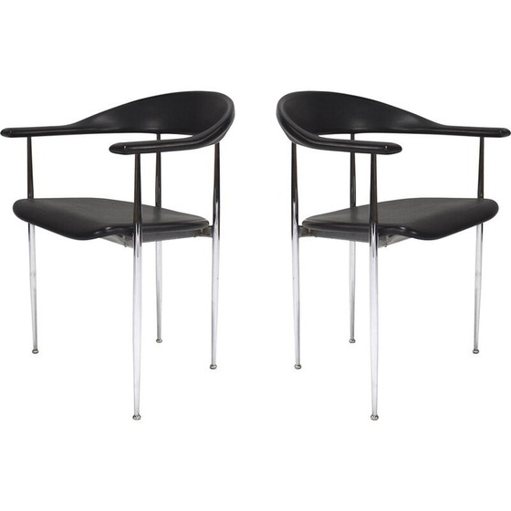 Image 1 of Paar vintage fauteuils in verchroomd staal en rubber van Giancarlo Vegni voor Fasem, Italië 1980
