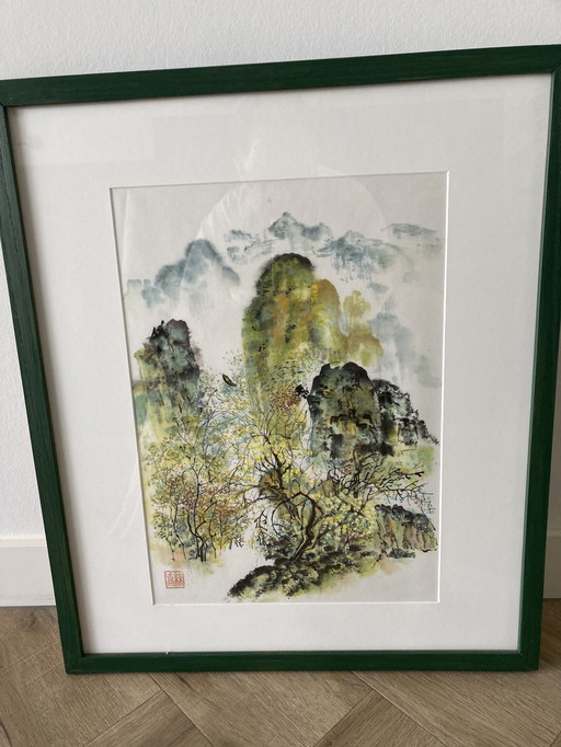 Berglandschap Op Papier in Aquarel en Zwarte Inkt