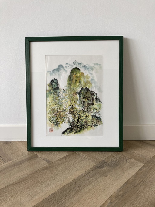 Berglandschap Op Papier in Aquarel en Zwarte Inkt