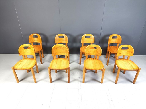 Vintage grenen houten eetkamerstoelen - 1980S - set van 8