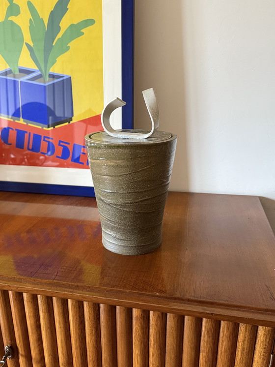 Image 1 of Mid Century Moderne Stijl Donkergroene Artistieke Keramische Vaas, Gabriele Bucci Italië ca. 2000