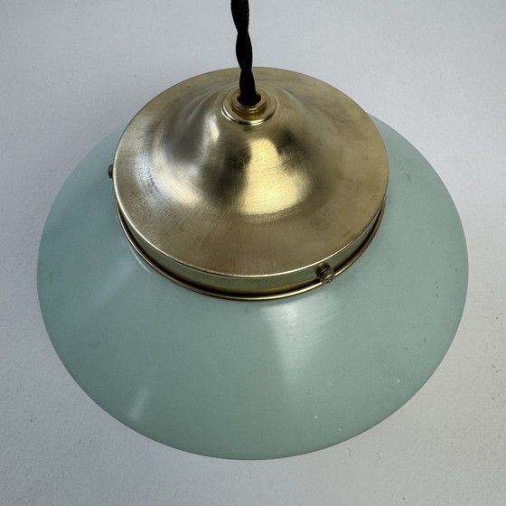 Image 1 of Antieke Blauw-Groene Hanglamp Vintage 1950