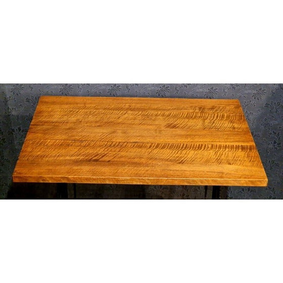 Image 1 of Vintage bijzettafel van smeedijzer en walnoothout