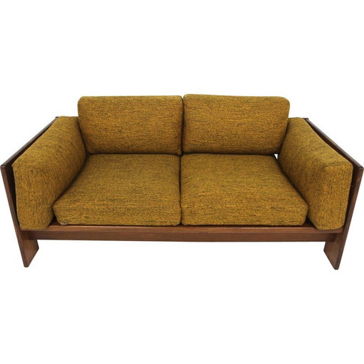 Vintage "bastiano" sofa in rozenhout en stof van Tobia Scarpa voor Gavina, Italië 1960