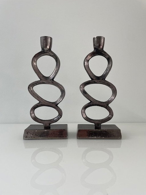 2X Minimalistische Kandelaren Gestapelde Ringen (26,5Cm Hoog)