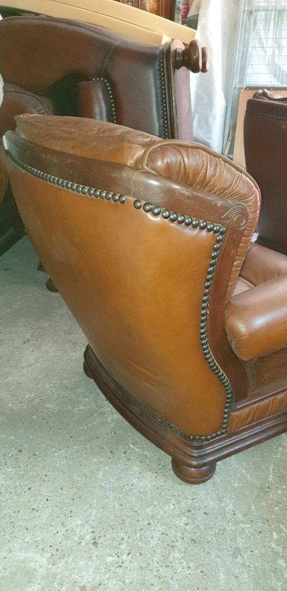 Image 1 of Retro Vintage Leder Bank Met Fauteuils 