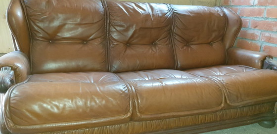 Image 1 of Retro Vintage Leder Bank Met Fauteuils 