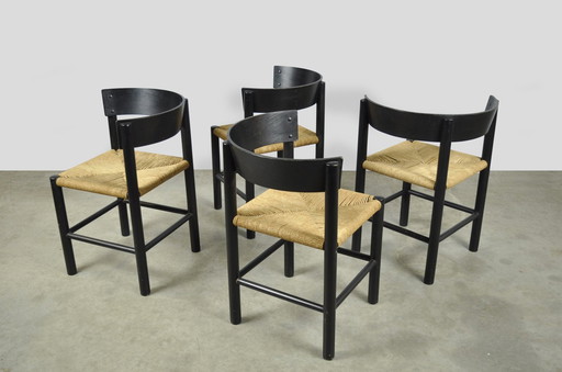 Fritz Hansen / Scandinavische Papercord Eetkamerstoelen (4) / Mogens Lassen / Denemarken 1960S