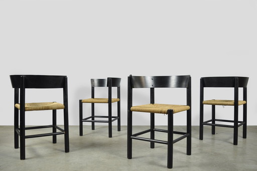 Fritz Hansen / Scandinavische Papercord Eetkamerstoelen (4) / Mogens Lassen / Denemarken 1960S