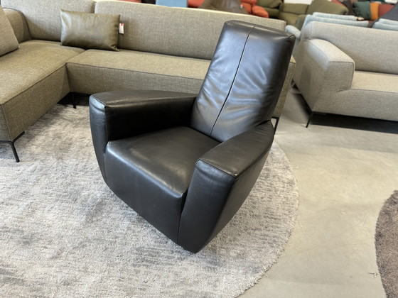 Image 1 of Label Longa Fauteuil Zwart Leer Met Bruin Leer Poef 