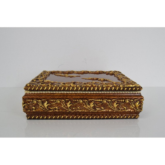 Image 1 of Mid Century juwelendoos van hout en stof, Tsjecho-Slowakije 1960