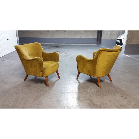 Image 1 of Paar vintage Italiaanse fauteuils in goudfluweel, 1950-1960