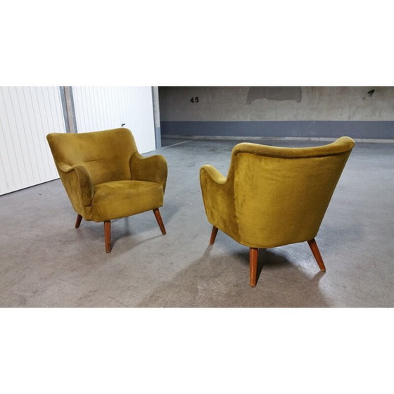 Image 1 of Paar vintage Italiaanse fauteuils in goudfluweel, 1950-1960