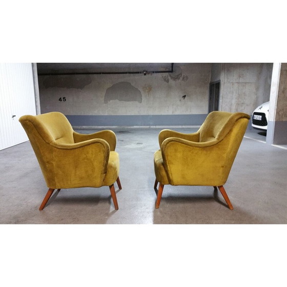Image 1 of Paar vintage Italiaanse fauteuils in goudfluweel, 1950-1960