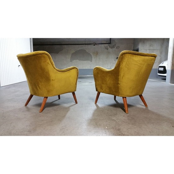 Image 1 of Paar vintage Italiaanse fauteuils in goudfluweel, 1950-1960