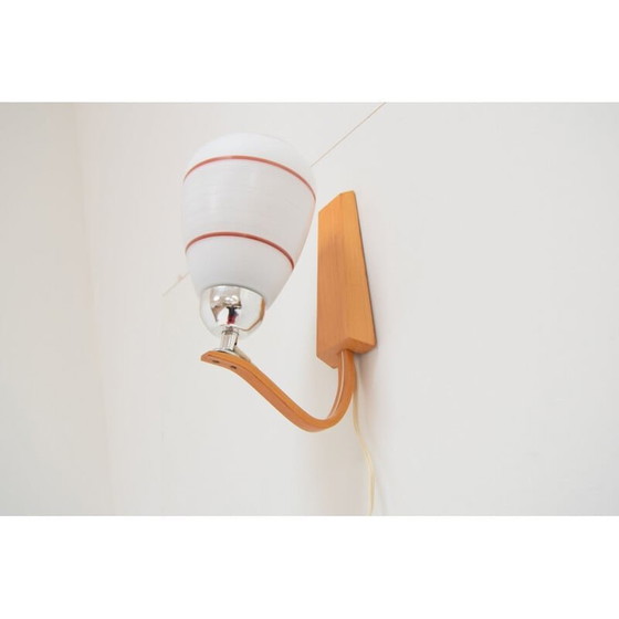 Image 1 of Vintage wandlamp van hout en glas door Drevo Humpolec, Tsjecho-Slowakije 1970