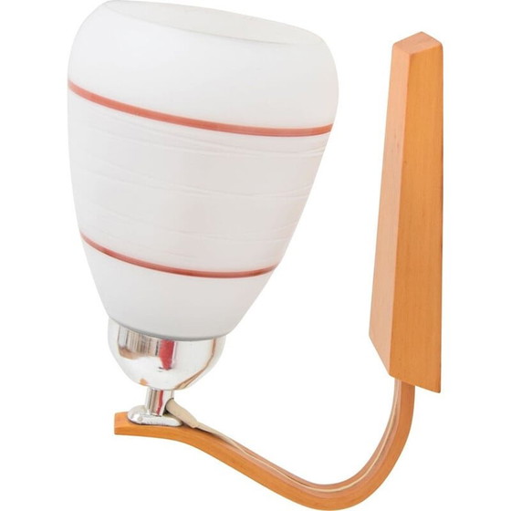 Image 1 of Vintage wandlamp van hout en glas door Drevo Humpolec, Tsjecho-Slowakije 1970