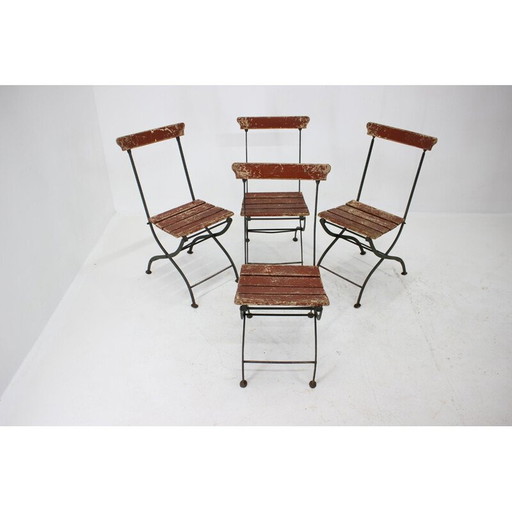 Set van 4 vintage inklapbare tuinstoelen, Tsjecho-Slowakije jaren 1920