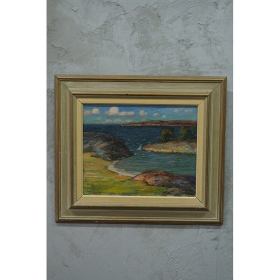 Image 1 of Zweeds landschap olieverf op paneel door Oddmar Björklund, jaren 1960