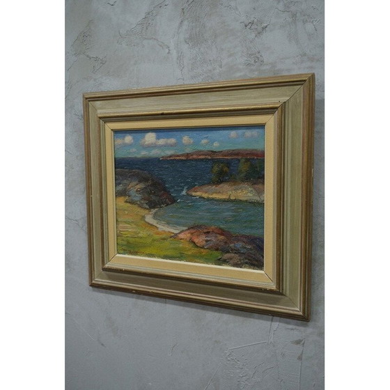 Image 1 of Zweeds landschap olieverf op paneel door Oddmar Björklund, jaren 1960