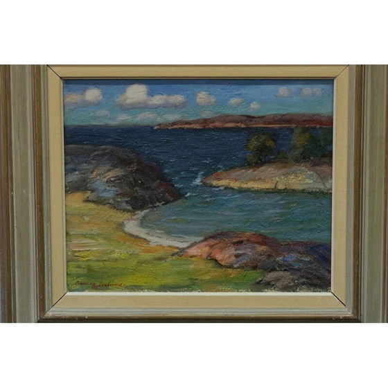 Image 1 of Zweeds landschap olieverf op paneel door Oddmar Björklund, jaren 1960