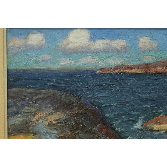 Image 1 of Zweeds landschap olieverf op paneel door Oddmar Björklund, jaren 1960